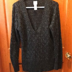 Sparkly deep v neck sweater